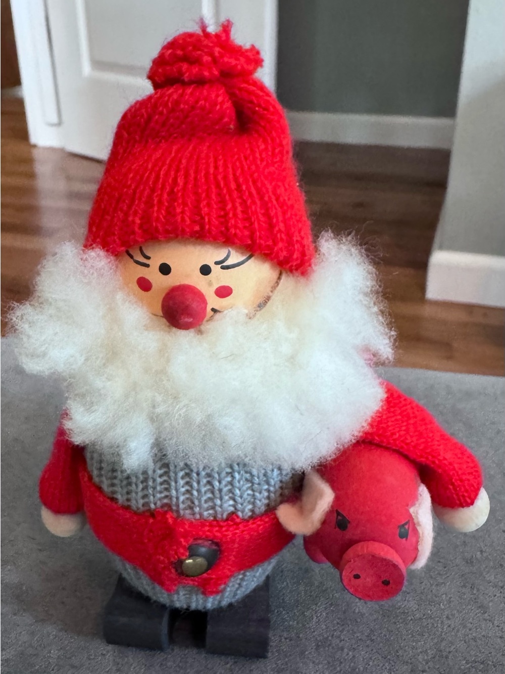 Handmade Wooden Ljungstroms of Sweden Tomte Gnome With Pig